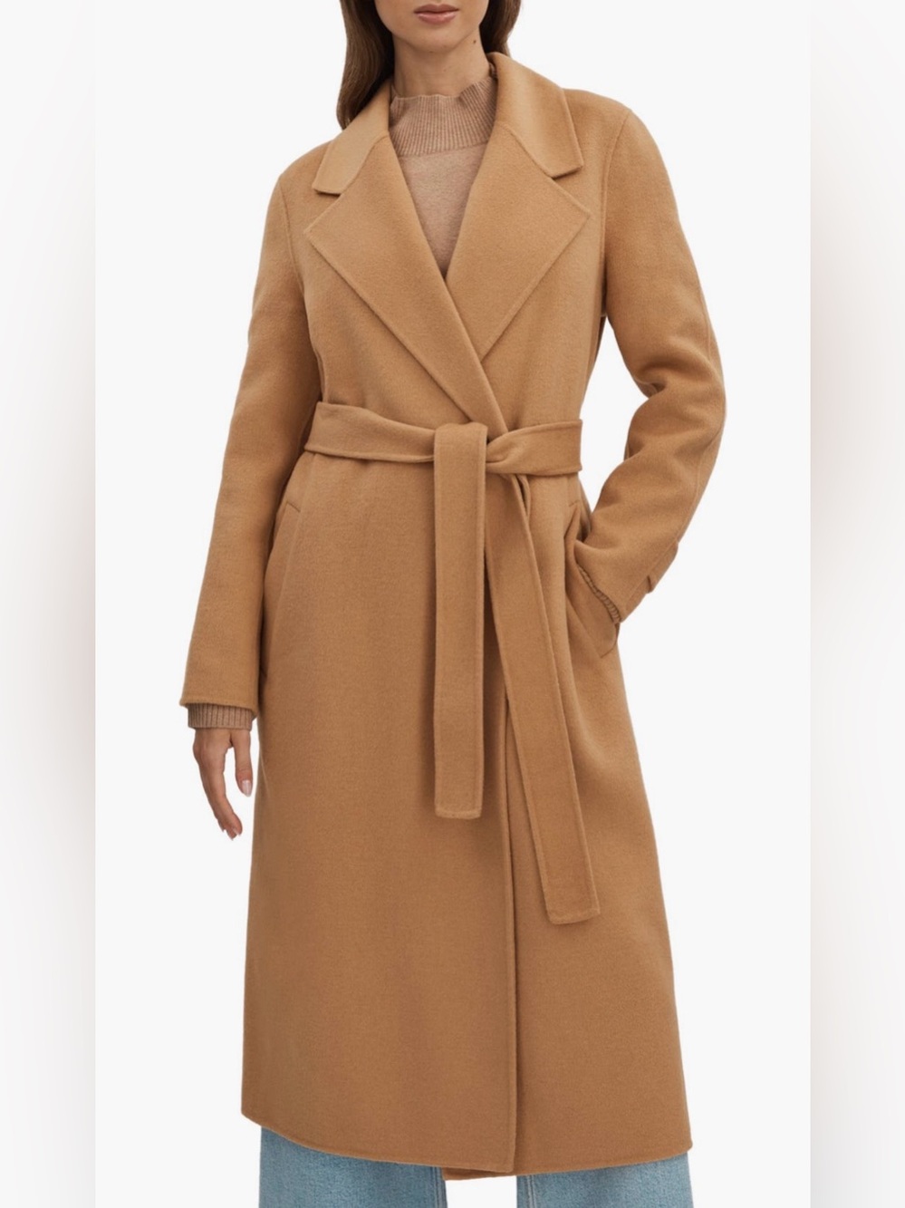 REISS Emile Belted Wool Coat, Camel, Size 0, NWT